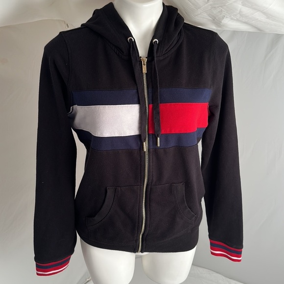 Tommy Hilfiger black blue red and white full zip hoodie - Picture 1 of 13